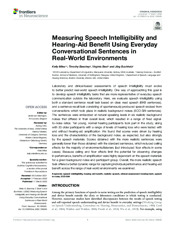 (PDF) Measuring Speech Intelligibility and Hearing-Aid Benefit Using ...