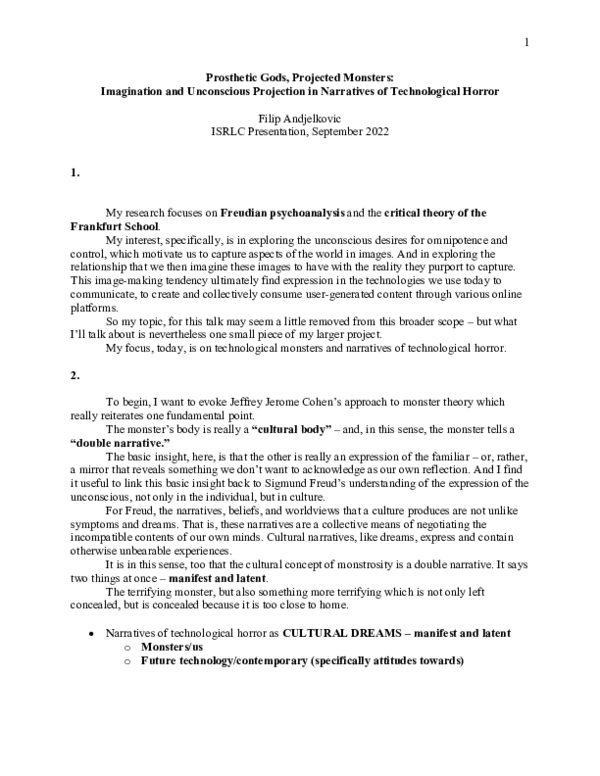(PDF) Prosthetic Gods, Projected Monsters: Imagination and Unconscious ...