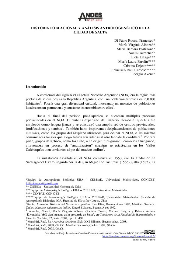 (PDF) Historia poblacional y análisis antropogenético de la ciudad de Salta