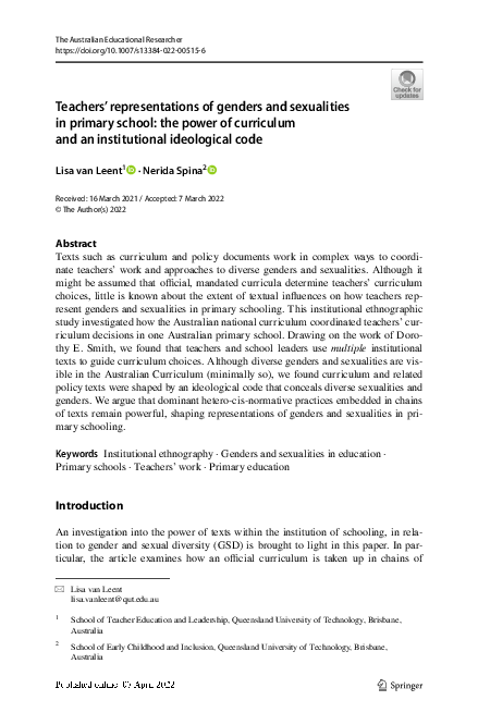 (PDF) Teachers’ representations of genders and sexualities in primary ...