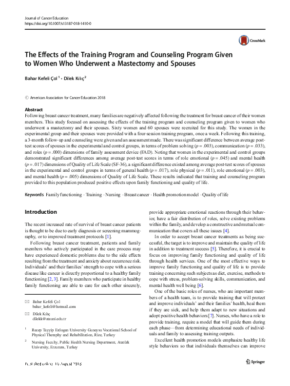 (PDF) The Effects of the Training Program and Counseling Program Given ...