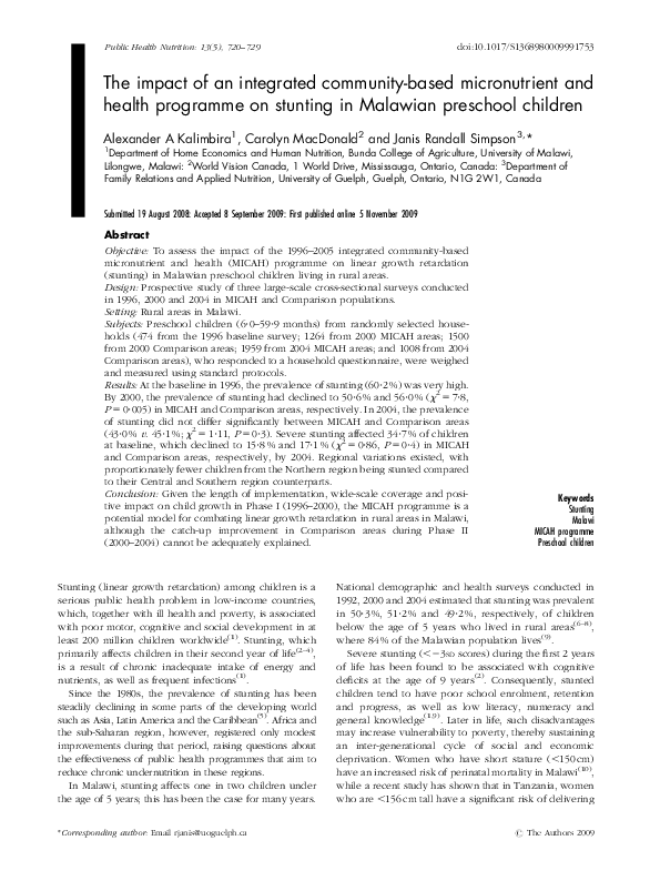 (PDF) The impact of an integrated community-based micronutrient and ...