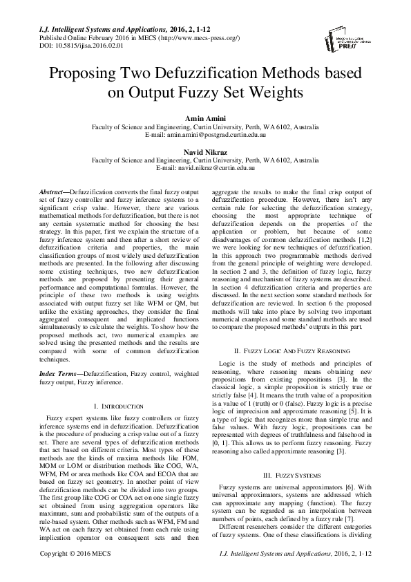 (PDF) Proposing Two Defuzzification Methods based on Output Fuzzy Set ...