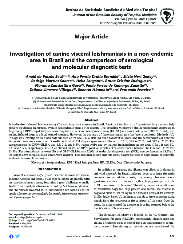 (PDF) Investigation of canine visceral leishmaniasis in a non-endemic ...