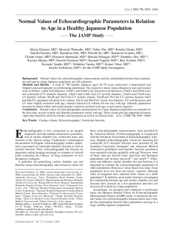 (PDF) Normal Values of Echocardiographic Parameters in Relation to Age ...