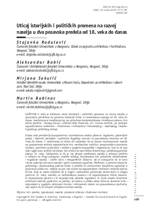 (PDF) Uticaj istorijskih i političkih promena na razvoj naselja u dva ...