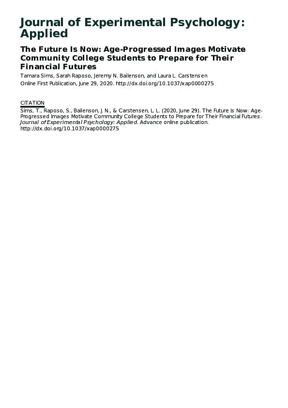 (PDF) The future is now: Age-progressed images motivate community ...