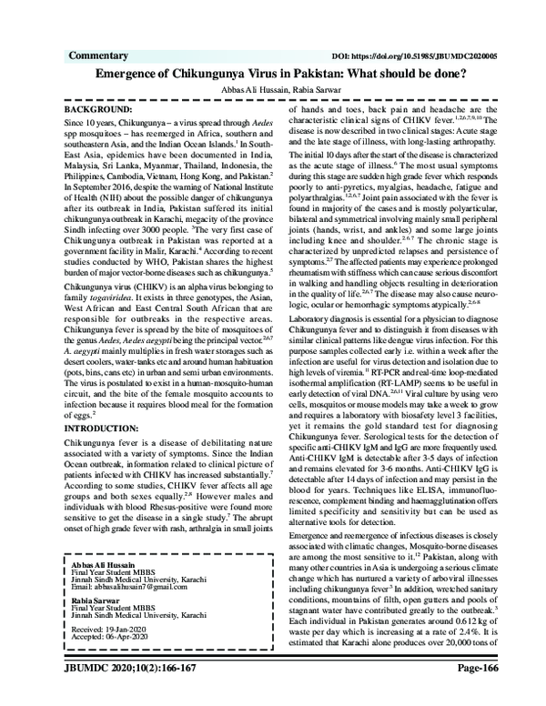 (PDF) Emergence of Chikungunya Virus in Pakistan: What should be done?
