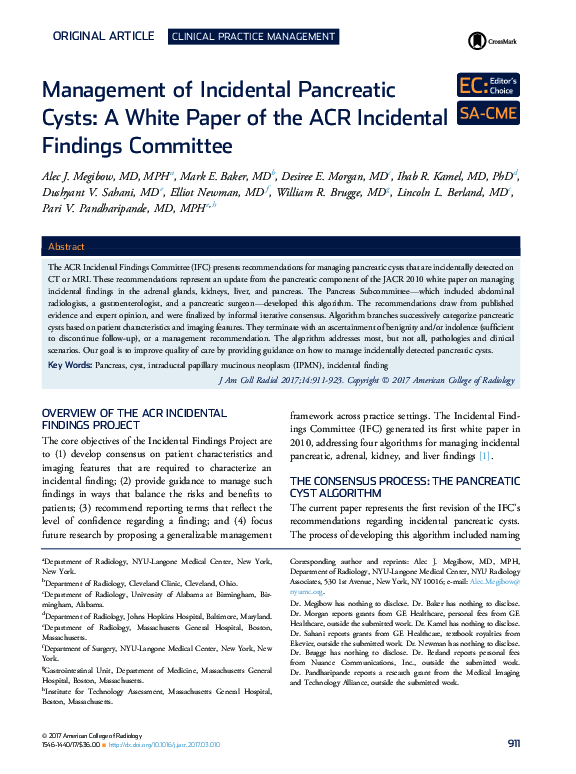 (PDF) Management of Incidental Pancreatic Cysts: A White Paper of the ...
