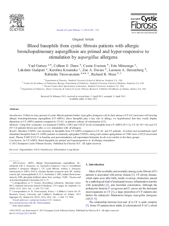 (PDF) Blood basophils from cystic fibrosis patients with allergic ...