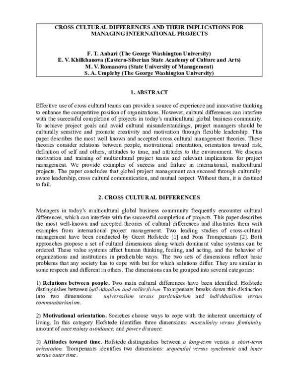 (PDF) Cross Cultural Differences and Their Implications for Managing ...