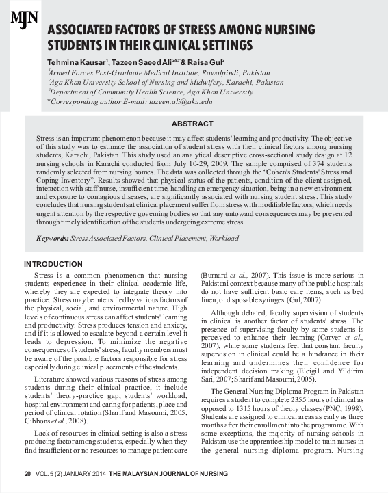 (PDF) Associated factors of stress among nursing students in their ...