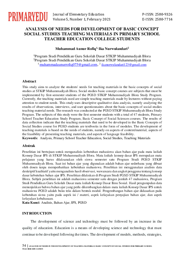 (PDF) Analysis of Needs for Development of Basic Concept Social Studies ...