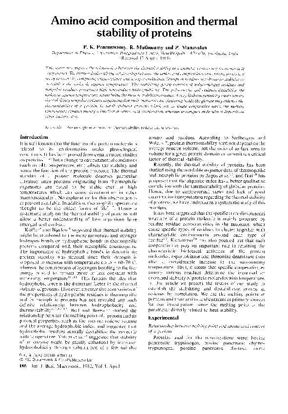 (PDF) Amino acid composition and thermal stability of proteins