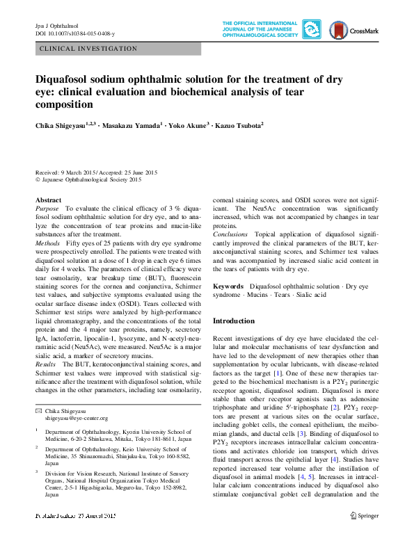 (PDF) Diquafosol sodium ophthalmic solution for the treatment of dry ...