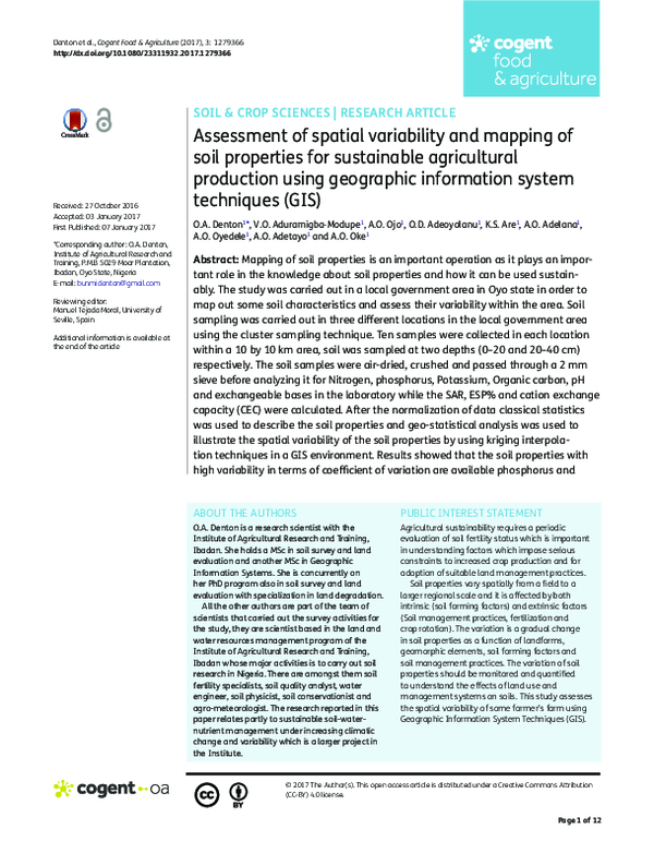 (PDF) Assessment of spatial variability and mapping of soil properties ...