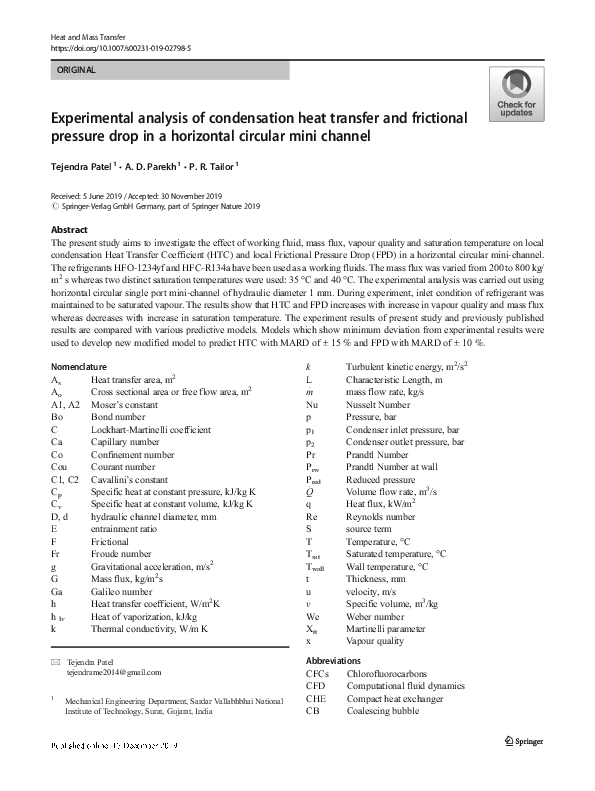 (PDF) Experimental analysis of condensation heat transfer and ...