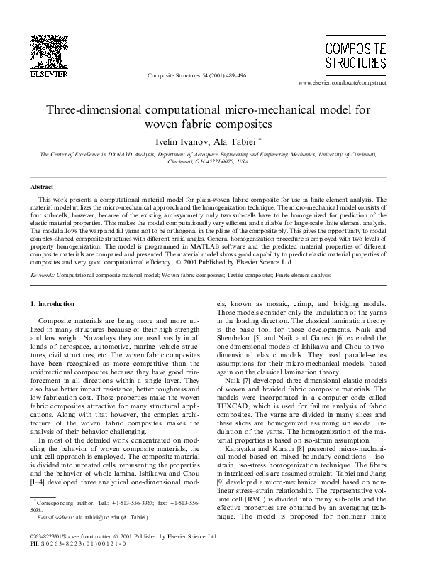 (PDF) Three-dimensional computational micro-mechanical model for woven ...