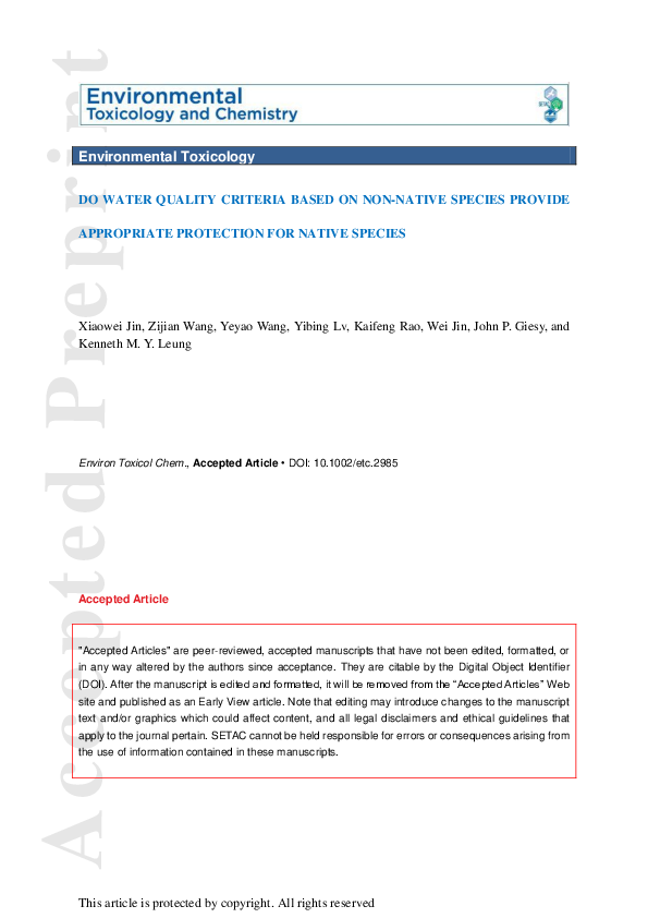 (PDF) Do water quality criteria based on non-native species provide ...