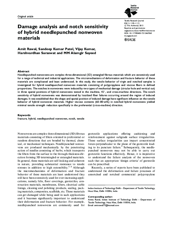(PDF) Damage analysis and notch sensitivity of hybrid needlepunched ...