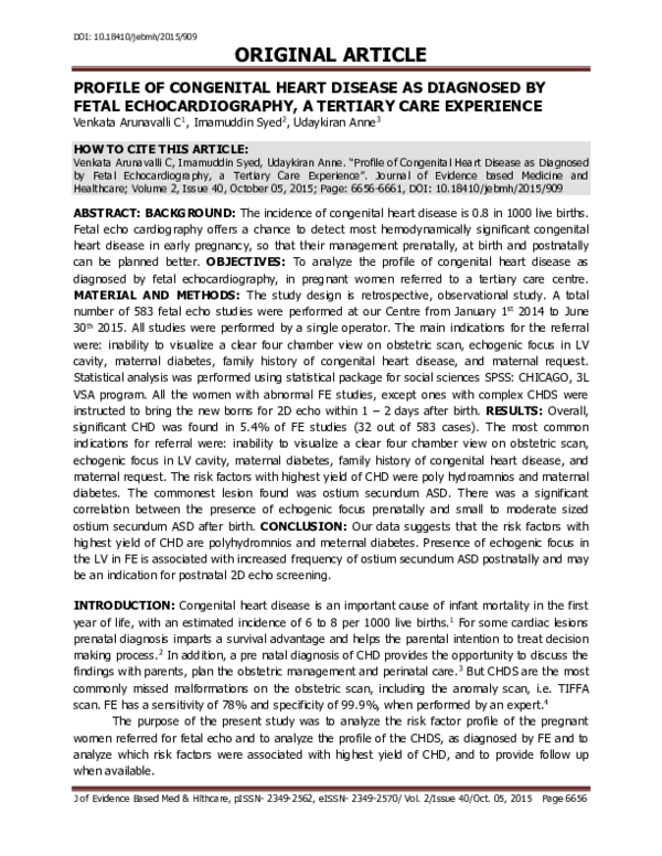 (PDF) Profile of Congenital Heart Disease as Diagnosed by Fetal ...