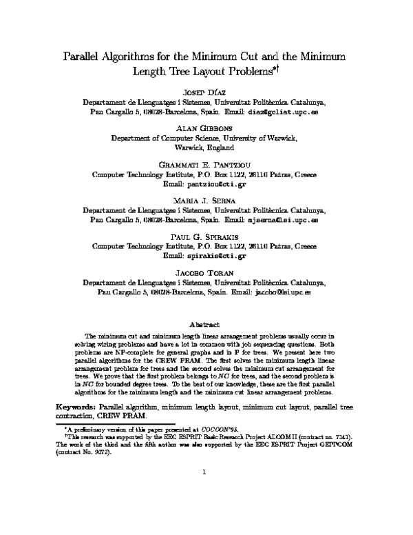 (PDF) Parallel algorithms for the minimum cut and the minimum length ...