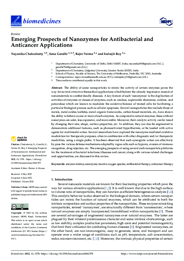 (PDF) Emerging Prospects of Nanozymes for Antibacterial and Anticancer ...