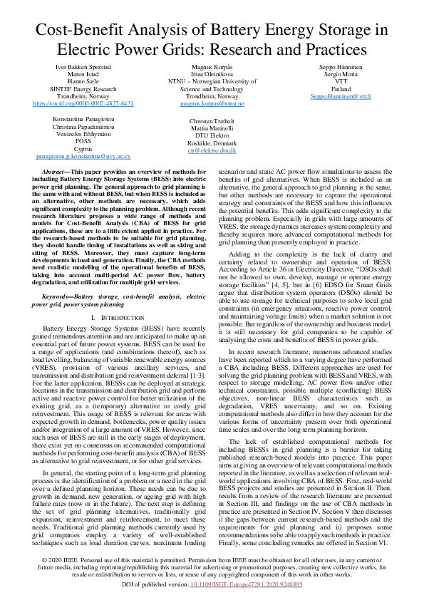 (PDF) Cost-Benefit Analysis of Battery Energy Storage in Electric Power ...