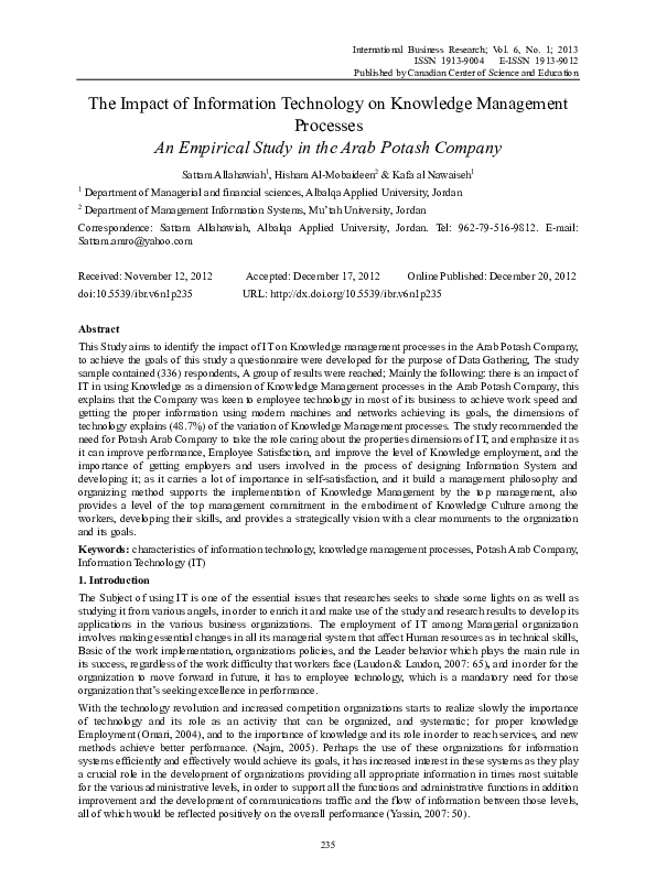 (PDF) The Impact of Information Technology on Knowledge Management ...