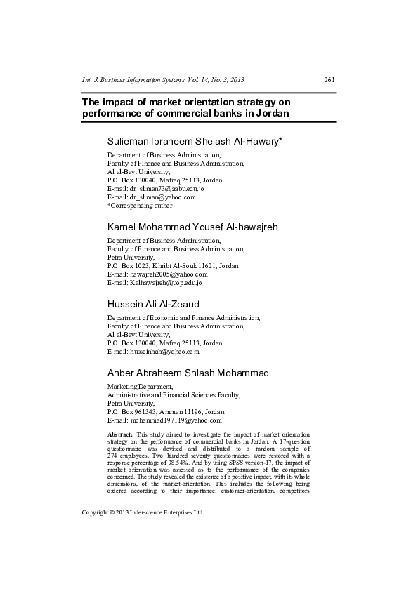 (PDF) The impact of market orientation strategy on performance of ...