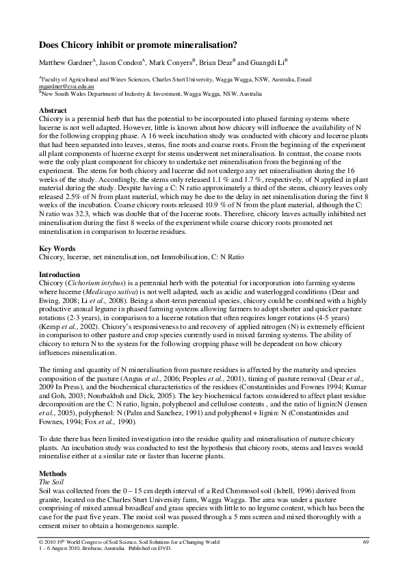 Does Chicory inhibit or promote mineralisation?