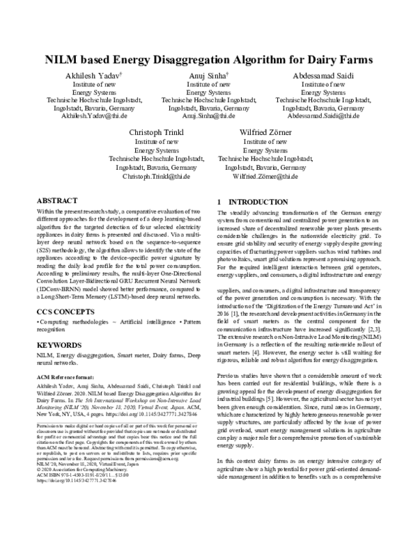 (PDF) NILM based Energy Disaggregation Algorithm for Dairy Farms