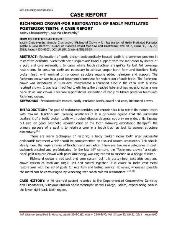 (PDF) Richmond Crown - for Restoration of Badly Mutilated Posterior ...