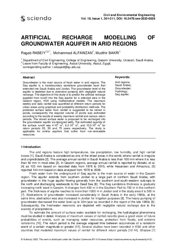 (PDF) Artificial Recharge Modelling of Groundwater Aquifer in Arid Regions
