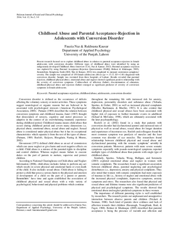 (PDF) Childhood Abuse and Parental Acceptance-Rejection in Adolescents ...