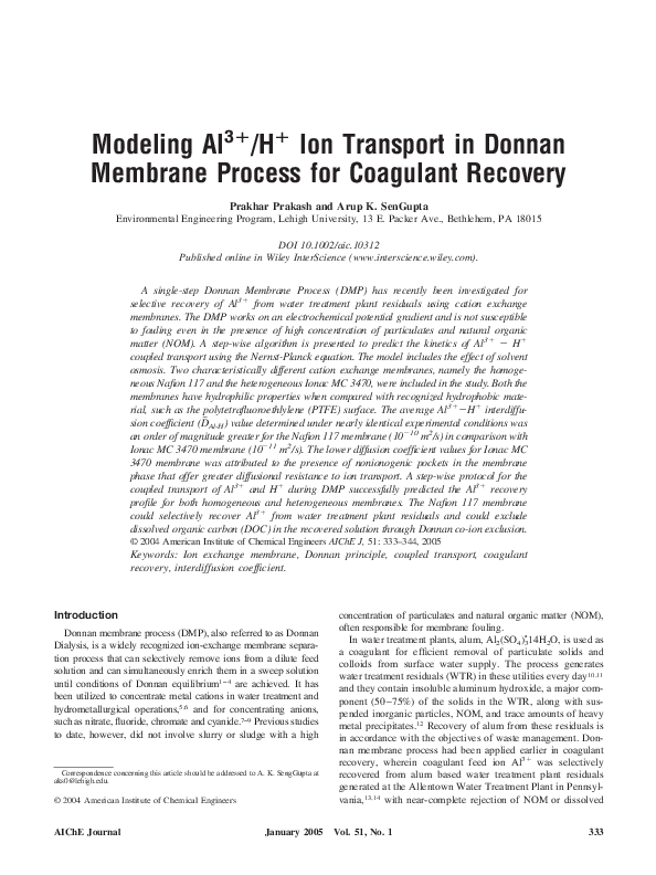 (PDF) Modeling Al3+/H+ ion transport in Donnan membrane process for ...