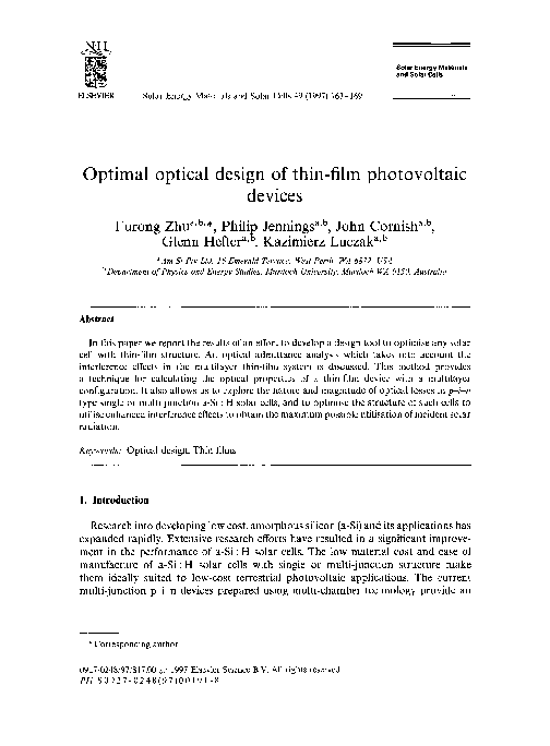 (PDF) Optimal optical design of thin-film photovoltaic devices