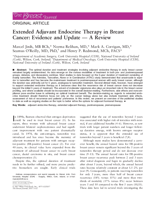 (PDF) Extended Adjuvant Endocrine Therapy in Breast Cancer: Current ...
