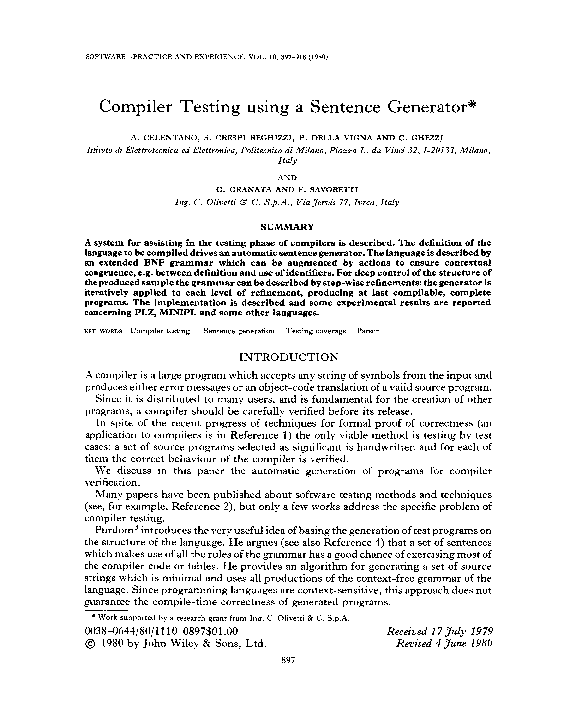(PDF) Compiler testing using a sentence generator