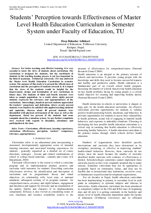 (PDF) Students Perception towards Effectiveness of Master Level Health ...