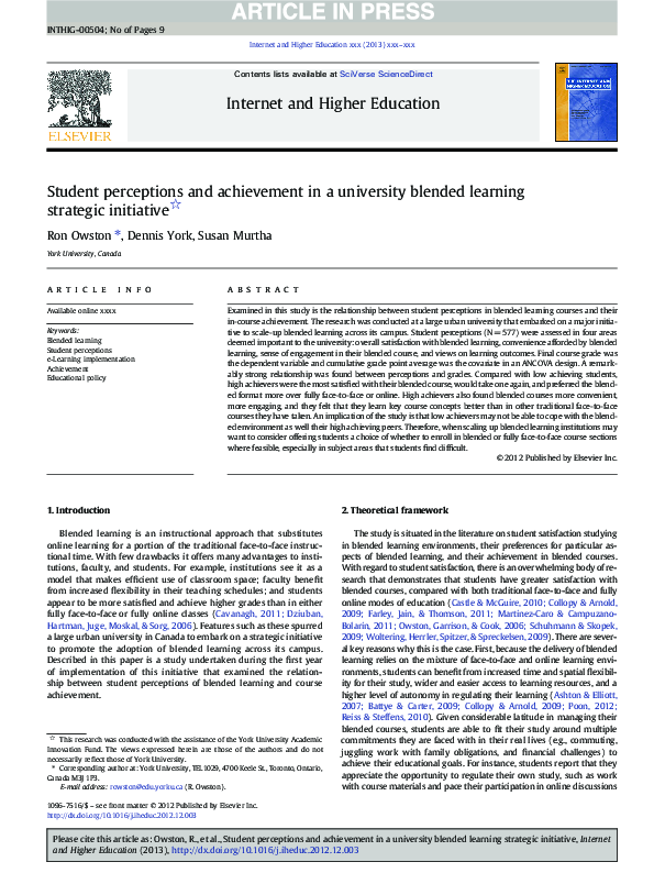 (PDF) Student perceptions and achievement in a university blended ...