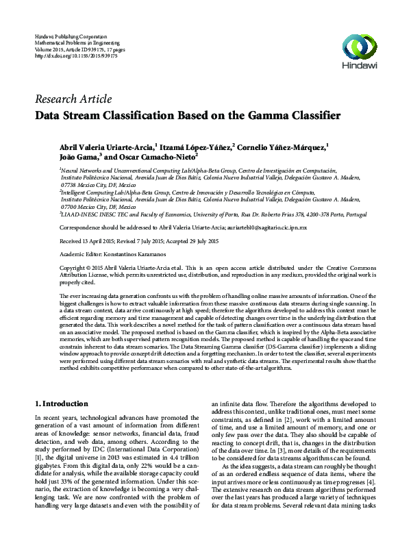 (PDF) Data Stream Classification Based on the Gamma Classifier