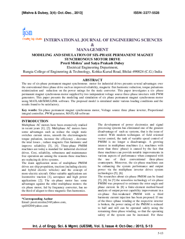 (PDF) & Management Modeling and Simulation of SixPhase Permanent