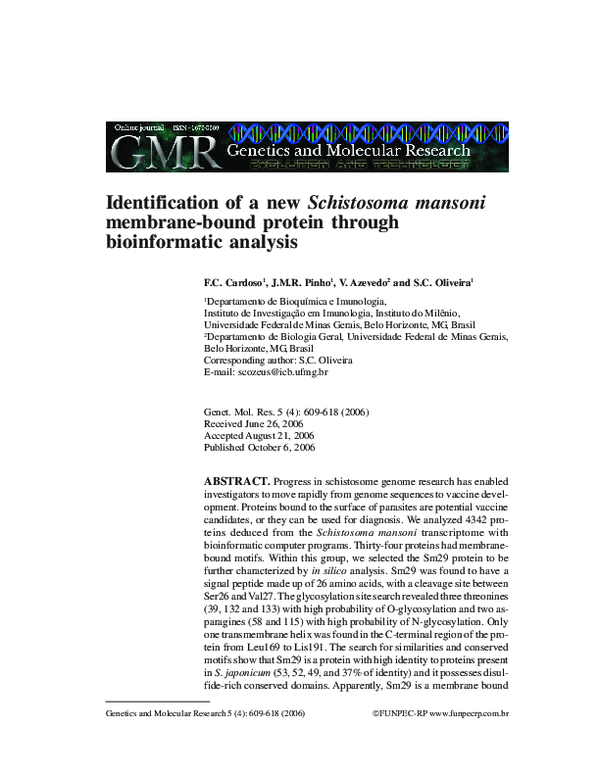 (PDF) Identification of a new Schistosoma mansoni membrane-bound ...