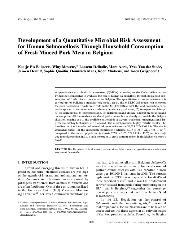 (PDF) Development of a Quantitative Microbial Risk Assessment for Human ...