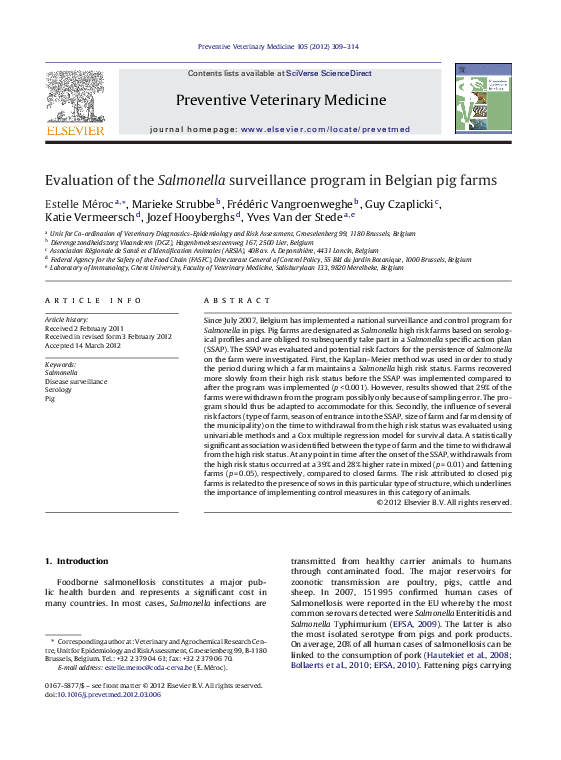 (PDF) Evaluation of the Salmonella surveillance program in Belgian pig ...