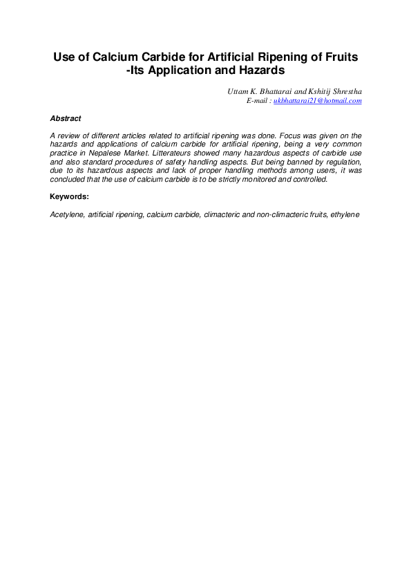 (PDF) Use of calcium carbide for artificial ripening of fruits: its ...