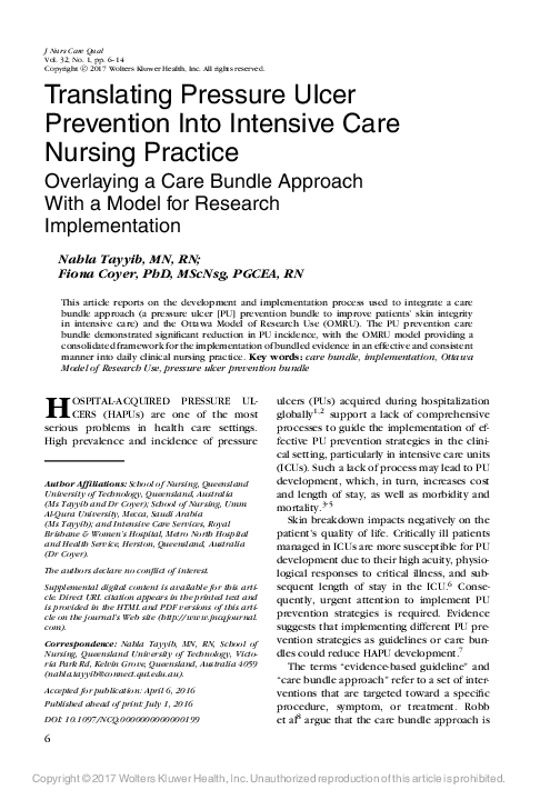 (PDF) Translating Pressure Ulcer Prevention Into Intensive Care Nursing ...