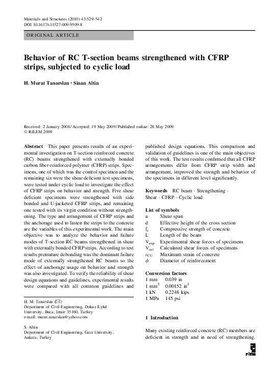 (PDF) Behavior of RC T-section beams strengthened with CFRP strips ...