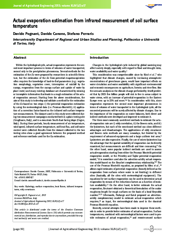 (PDF) Actual evaporation estimation from infrared measurement of soil ...